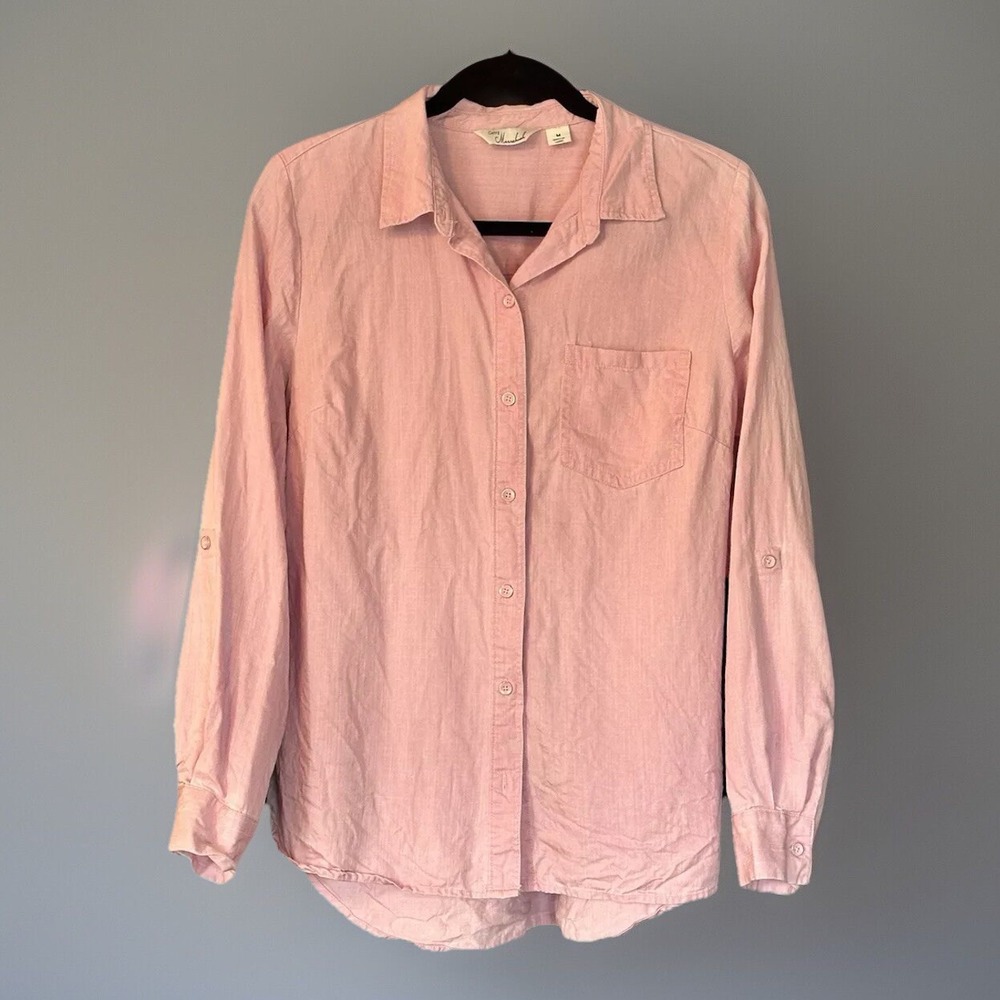 Cafe Marrakesh Womens Medium Blouse Pink Button-up Long Sleeve Pockets Lyocell